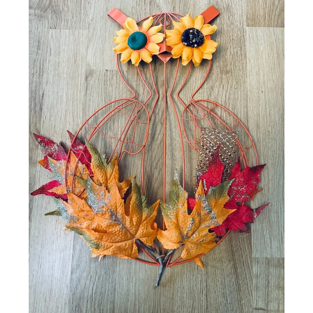 (2) Fall Autumn Harvest decorative owl-shaped wreaths